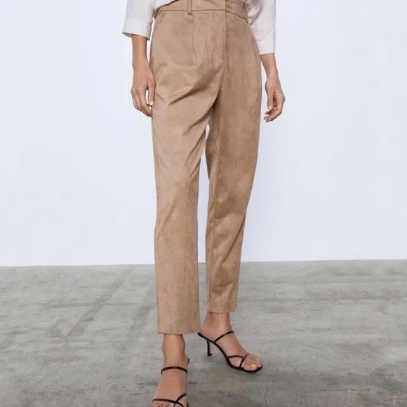 Zara Pants Jumpsuits Zara Beige Faux Suede High Pants